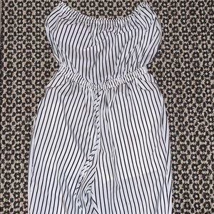 white and black striped jumpsuit